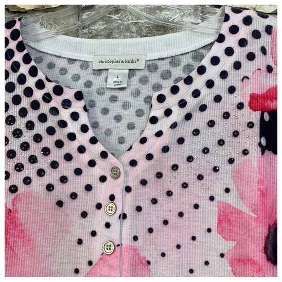 #156 Christopher & Banks Jeweled Embellished Thermal Floral Sweater Blouse Shirt - Picture 2 of 2